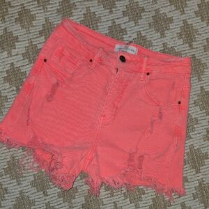Vibrant Pink Distressed Jean Shorts